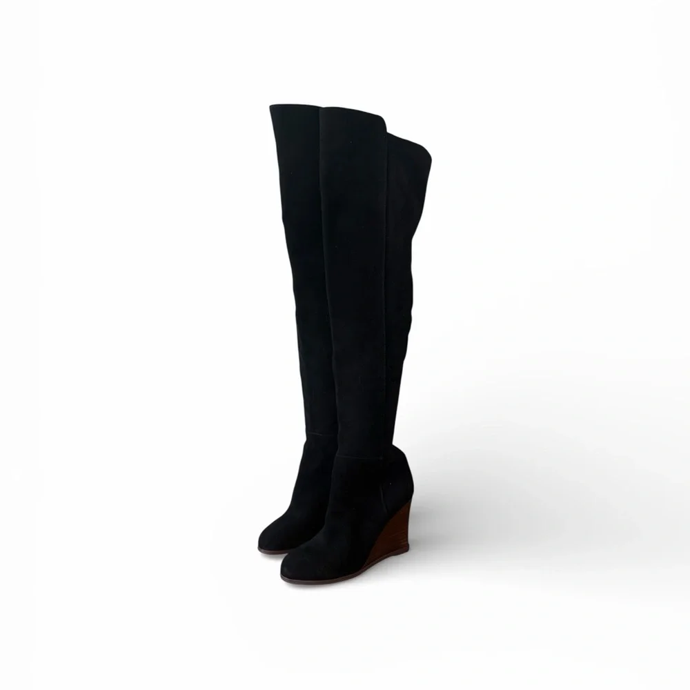 Vince Camuto Granta Over the Knee Wedge Boots Black Suede Size 5 NWOT